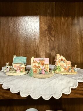 Set of 3 Pastel Ceramic Cottage Easter Figurines